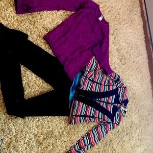 Ivivva zip up yoga jacket, yoga tights and long sleeve shirt.